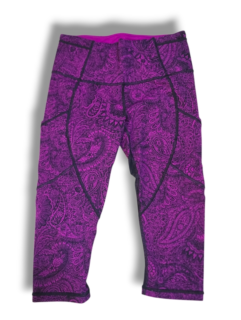 lululemon athletica Purple Paisley Cropped Leggings with Black Trim SIZE 8